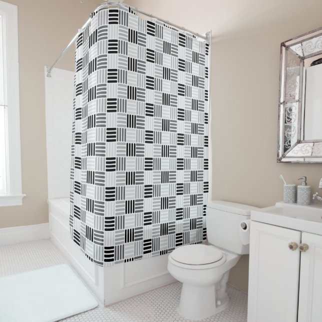 Custom Colour Boxy Crisscross Pattern Shower Curtain (In Situ)