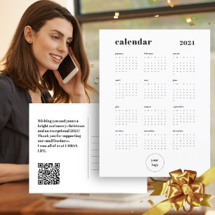 Custom Colour Business  QR Code Logo 2024 Calendar Postcard