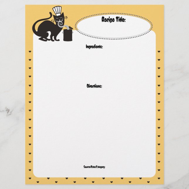 Custom colour cat chef aromas recipe letterhead (Front)