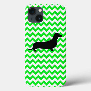Custom Colour Chevron with Dachshund Silhouette iPhone 13 Case