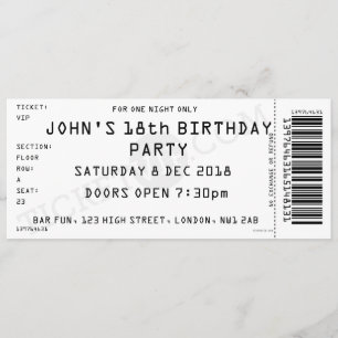 Custom Colour Concert Ticket Party Invitation
