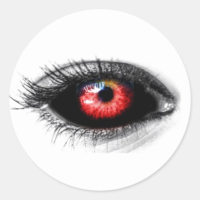 Custom Colour Creepy Red Zombie/Vampire Eye Sticke Classic Round Sticker (Front)