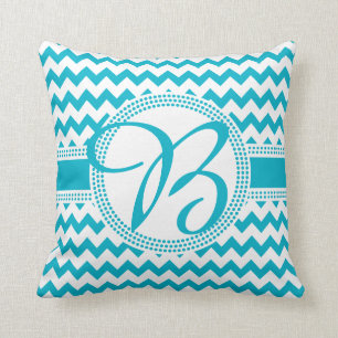 Custom Colour Cursive Monogram Green and White Cushion