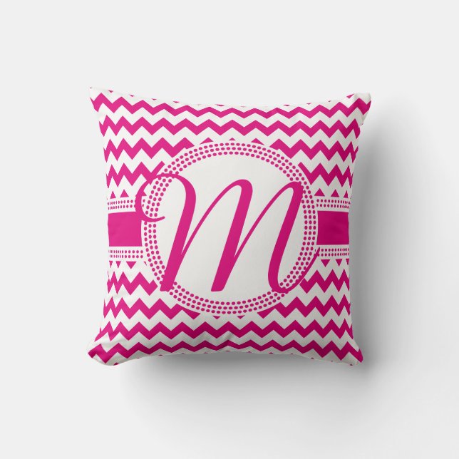 Custom Colour Cursive Monogram Hot Pink and White Cushion (Front)