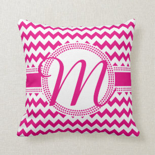 Custom Colour Cursive Monogram Hot Pink and White Cushion