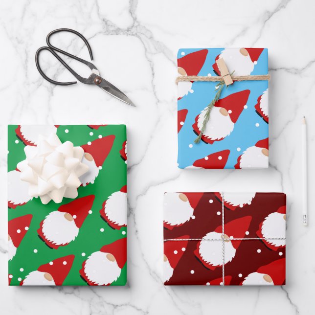 Custom colour cute gnome cartoon Christmas Wrappin Wrapping Paper Sheet (Front)