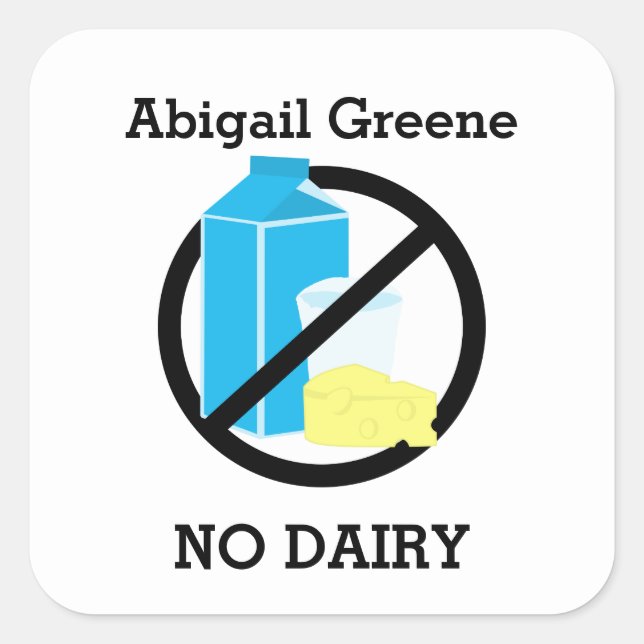 Custom Colour Dairy Allergy Alert Personalised Kid Square Sticker (Front)