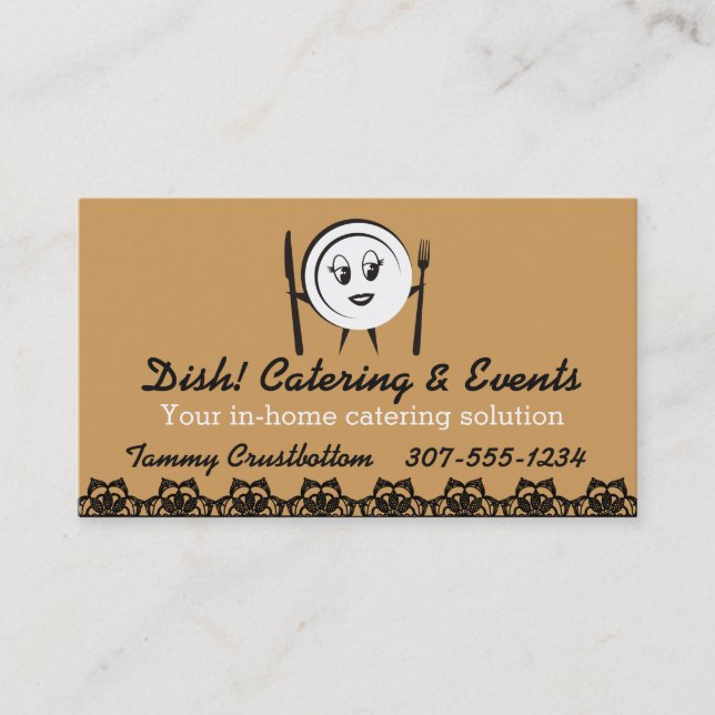 Custom colour dinner plate woman chef catering business card (Front)