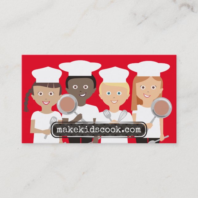 Custom colour diversity kids cooking teen chefs business card (Front)
