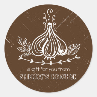 Custom colour doodle garlic herbs chef catering classic round sticker
