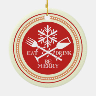 Custom colour eat drink be merry Christmas ornamen Ceramic Tree Decoration