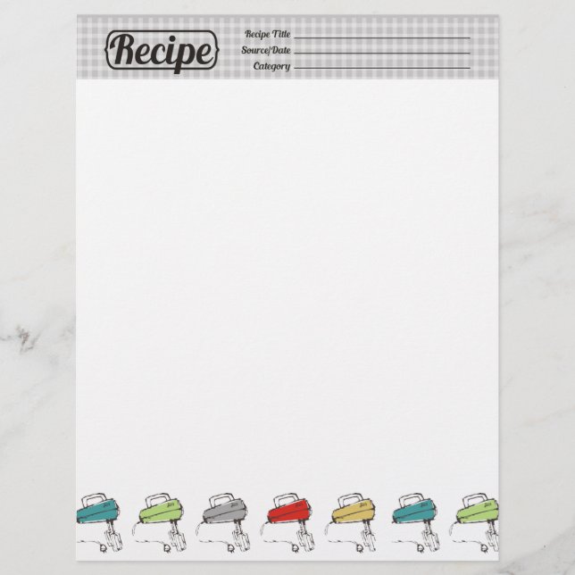 Custom colour electric mixer recipe letterhead (Front)