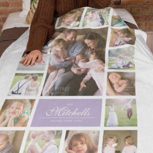 Custom Colour Elegant Script Family Photo Collage Fleece Blanket