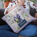 Custom Colour Elegant Script Mr & Mrs Photo Collag Cushion<br><div class="desc">Photo collage pillow with 9 photos arranged in a grid layout on the front and back making it 18 photos in total that you can replace with you own photos featuring your family name in an elegant script. This versatile pillow design also has editable colours. You can change the background...</div>