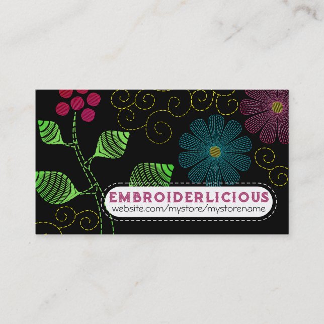 Custom colour embroidery sewing stitches flowers business card (Front)