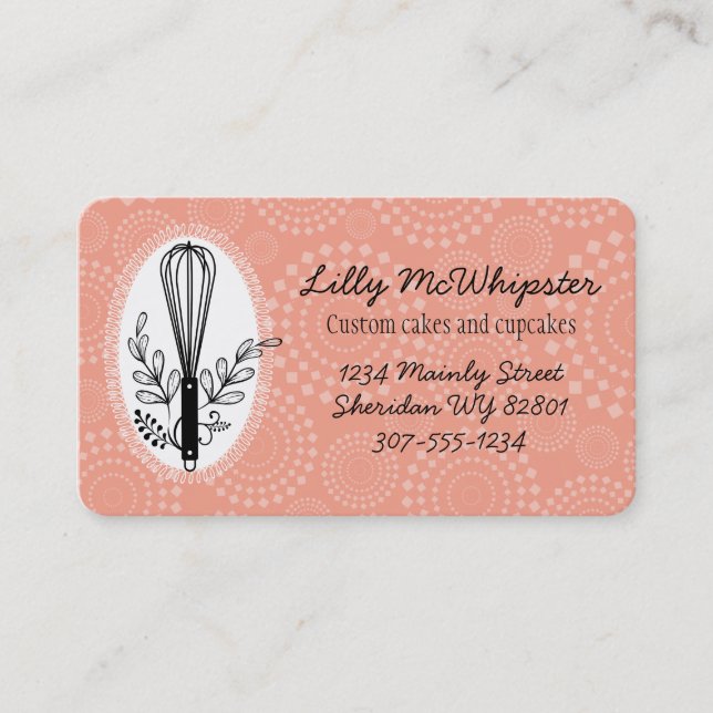 Custom colour fancy whisk bakery business card (Front)