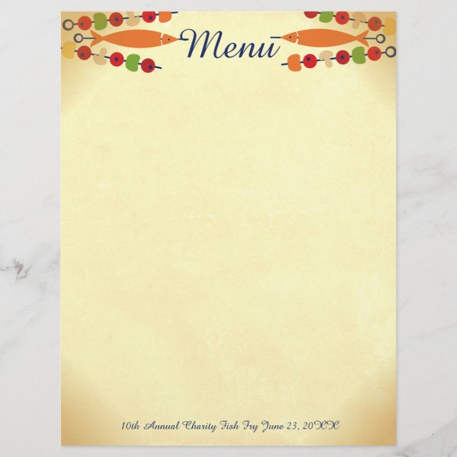 Custom colour fish vegetable kebab menu letterhead (Front)