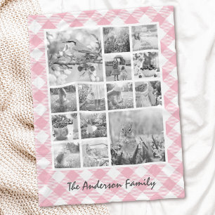 Custom Colour Flanel Plaid Photo Collage Baby Girl Fleece Blanket