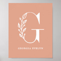 Custom Colour Floral Monogram Letter G Name Nurser