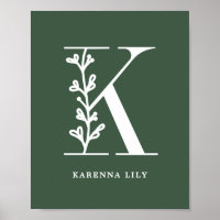 Custom Colour Floral Monogram Letter K Name Nurser