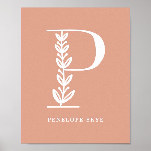 Custom Colour Floral Monogram Letter P Name Nurser Poster (Front)