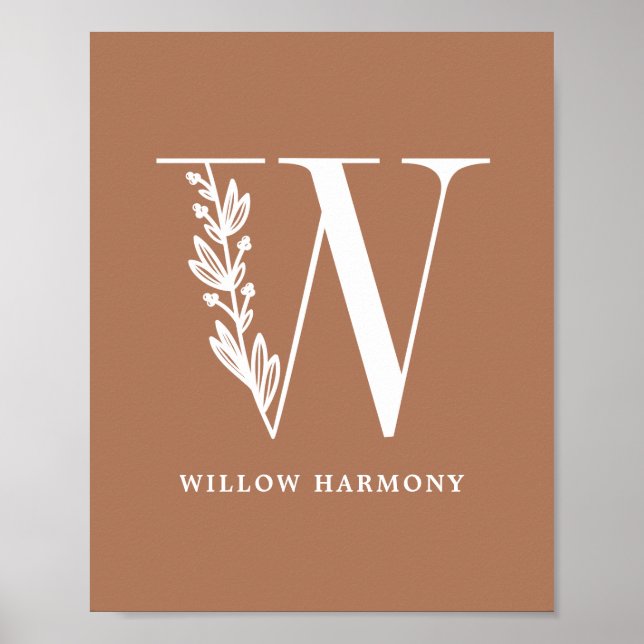 Custom Colour Floral Monogram Letter W Name Nurser Poster (Front)