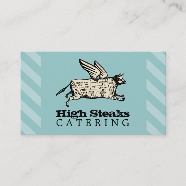 custom colour flying cow beef cuts chef catering business card (Front)