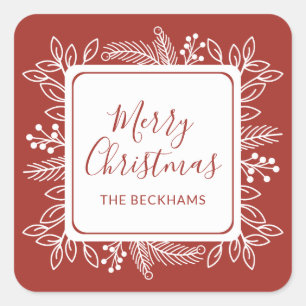 Custom Colour Foliage Frame   Burnt Red Square Sticker