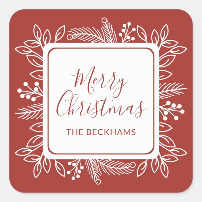 Custom Colour Foliage Frame | Burnt Red Square Sticker (Front)