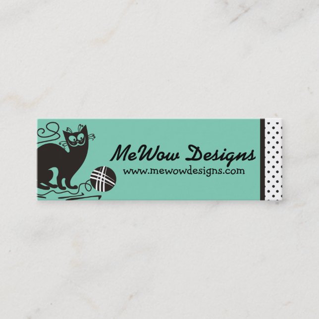 Custom colour funny black cat crochet hooks yarn mini business card (Front)