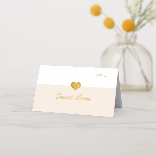 Custom Colour Gold Heart Minimalist Place Cards (Front)