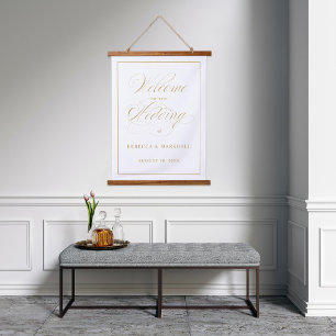 Custom Colour Gold Wedding Welcome Sign Hanging Tapestry