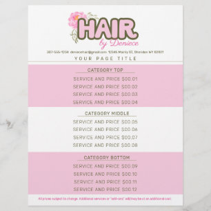 Custom colour hair stylist salon service price lis letterhead
