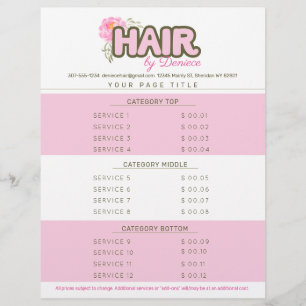 Custom colour hair stylist salon service price lis letterhead