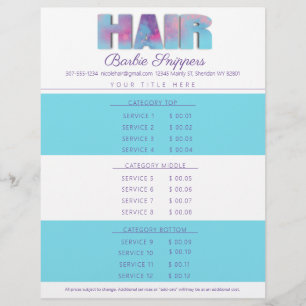 Custom colour hair stylist salon service price lis letterhead