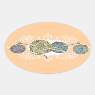 Custom colour hand drawn knitting needles yarn car oval sticker