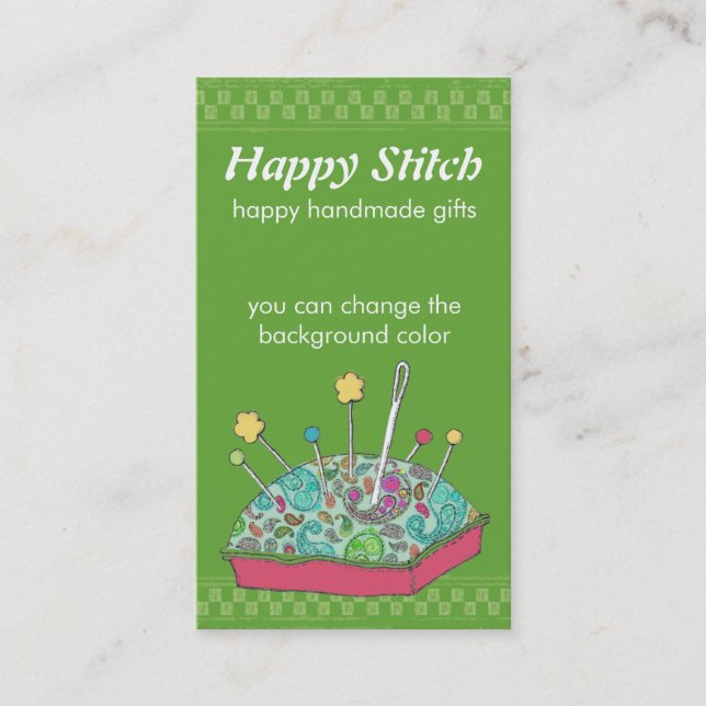 custom colour hand drawn paisley sewing pincushion business card (Front)
