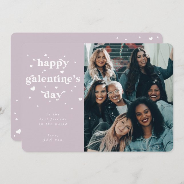 Custom Colour Happy Galentine's Day Photo Holiday Card (Front/Back)