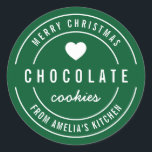 Custom Colour Homemade Kitchen Merry Christmas Classic Round Sticker<br><div class="desc">Round Modern Bold "Homemade Kitchen Merry Christmas " sticker featuring a heart and double border in white against a background colour that is editable (click customise and change background colour). It's perfect for labelling what you've made. Personalise it by replacing the placeholder text. For more options such as to change...</div>