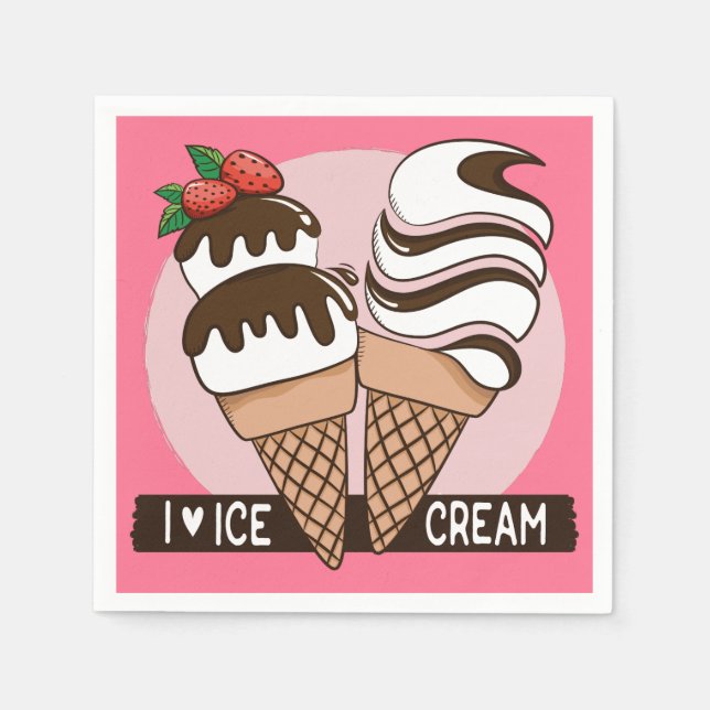 Custom colour Ice Cream Lover paper napkins (Front)