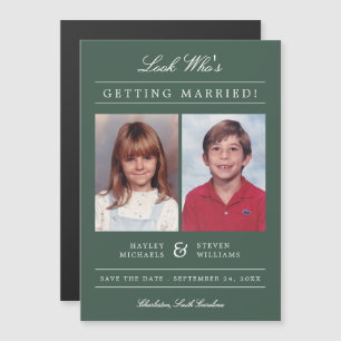 Custom Colour Kid Photo Save the Date Green Magnetic Invitation