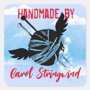 Custom colour knitting needles heart wings label