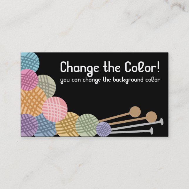 Custom colour knitting needles yarn business card (Front)