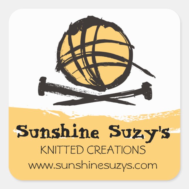 custom colour knitting needles yarn ink blot square sticker (Front)