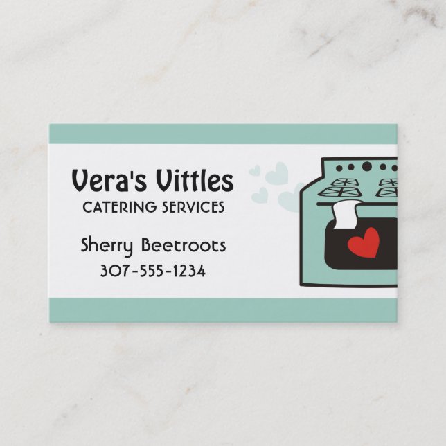 Custom colour love oven stove chef catering bakery business card (Front)