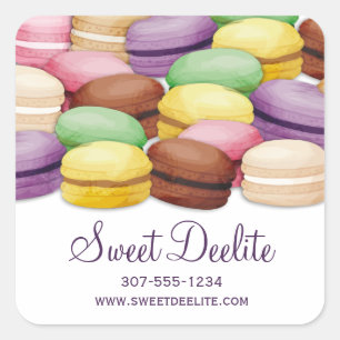 Custom colour macaroon meringue cookies bakery square sticker