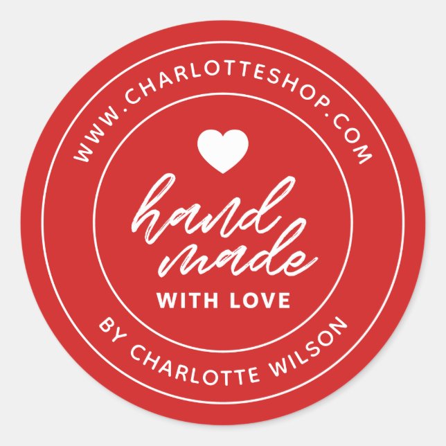 Custom Colour Modern Brush Handmade With Love Hear Classic Round Sticker (Front)