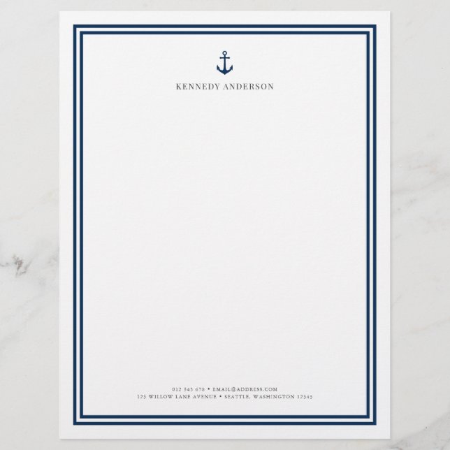 Custom Colour Modern Classic Anchor Personalised Custom Letterhead (Front)