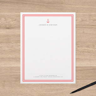 Custom Colour Modern Classic Anchor Personalised Letterhead