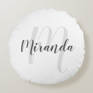 Custom Colour Modern Personalised Monogram and Nam Round Cushion